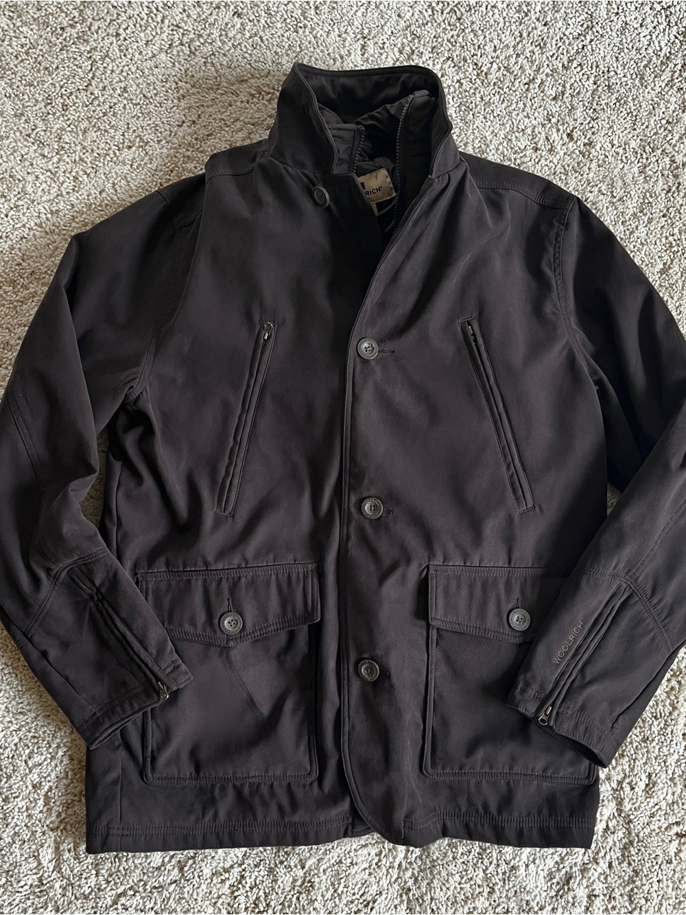 Woolrich Men’s Utility Field Jacket Tech Softshell Mock Neck Coat Brown Size M